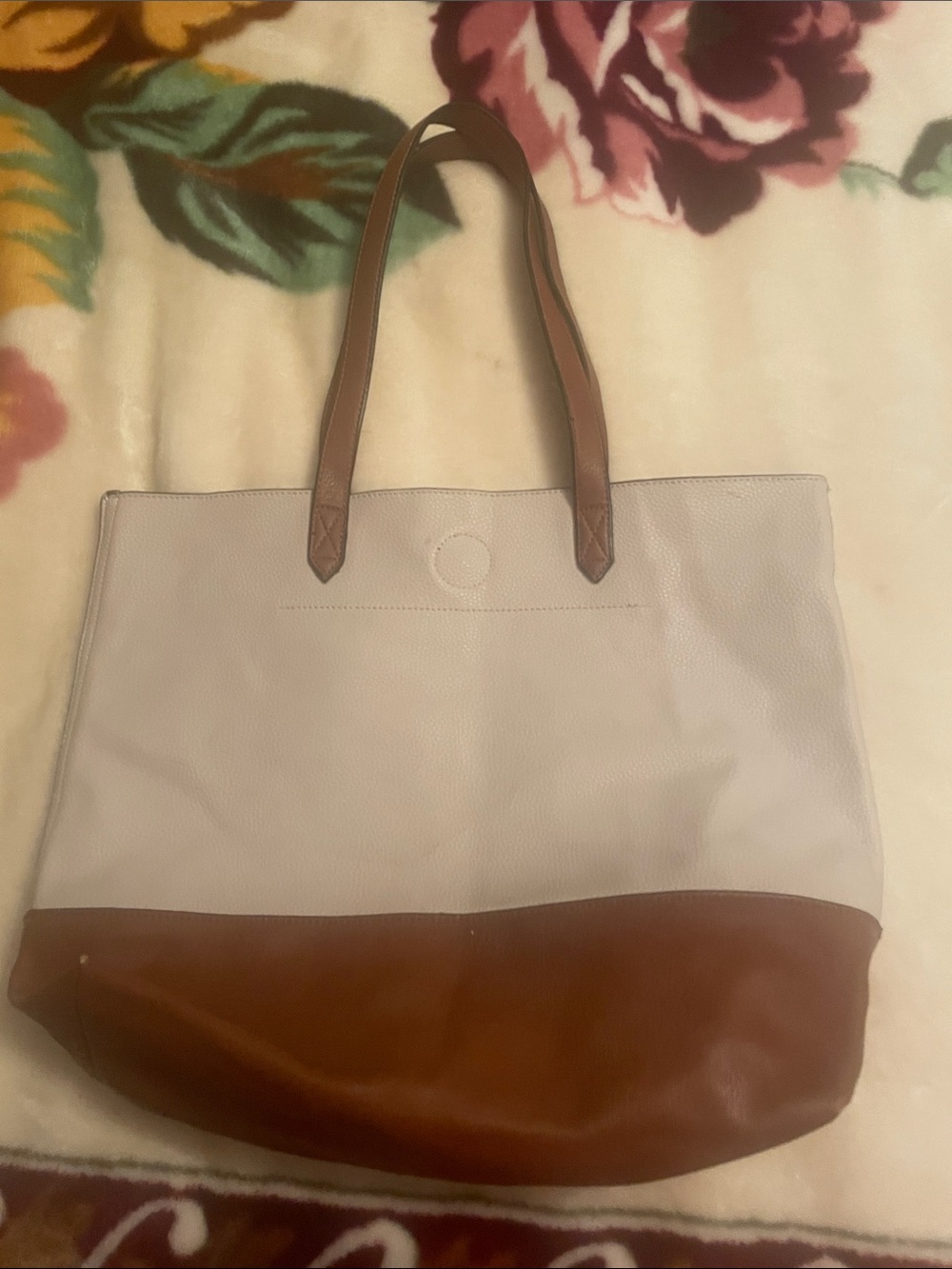 Two-Tone Cream and Brown Tote Bag
